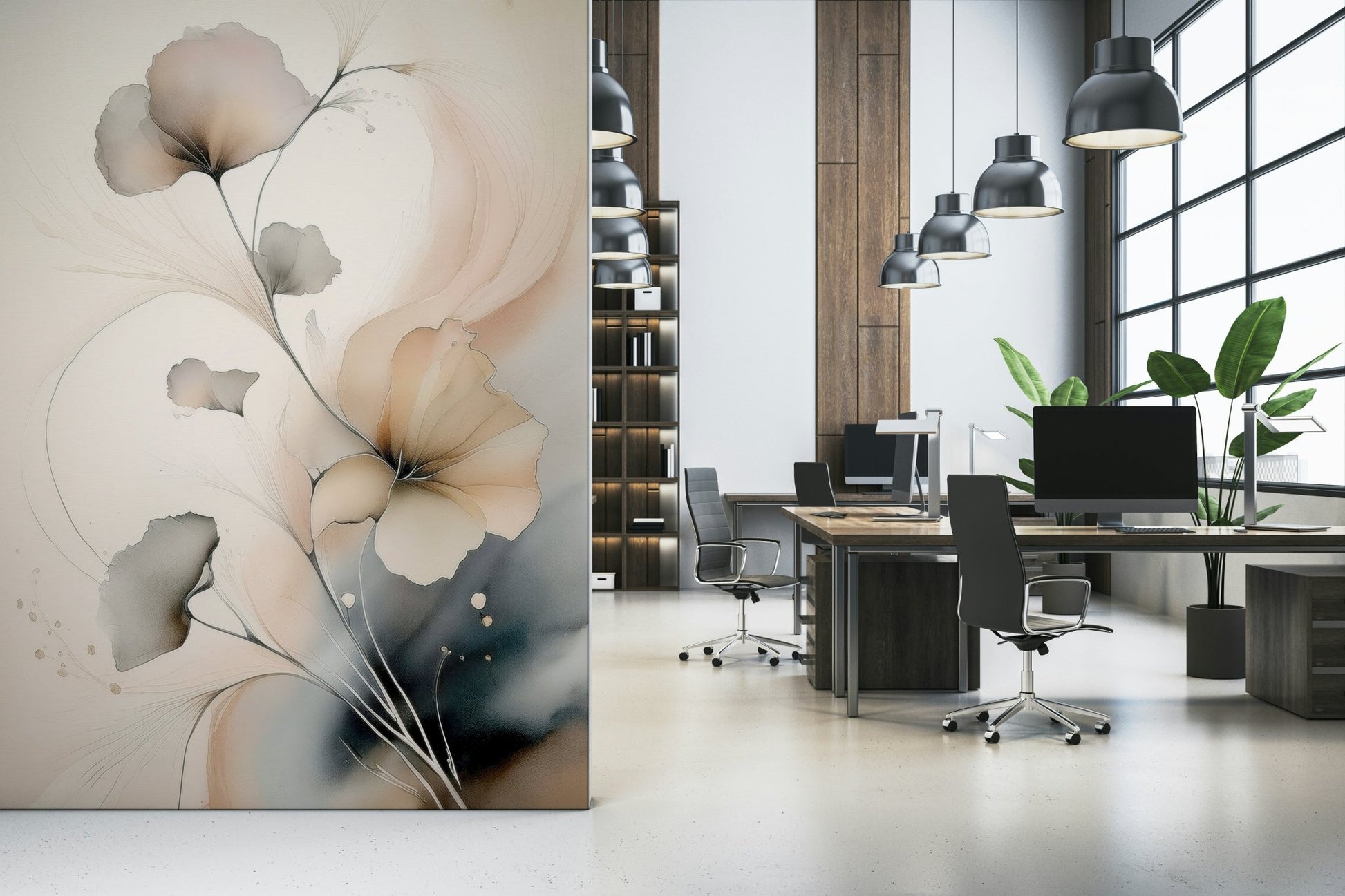 Romantic floral print of the appealing Whispers of Bloom Wall Mural print.