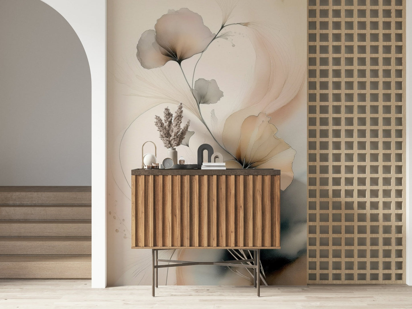 Soft pink and cream tones in the serene Whispers of Bloom Wall Mural.