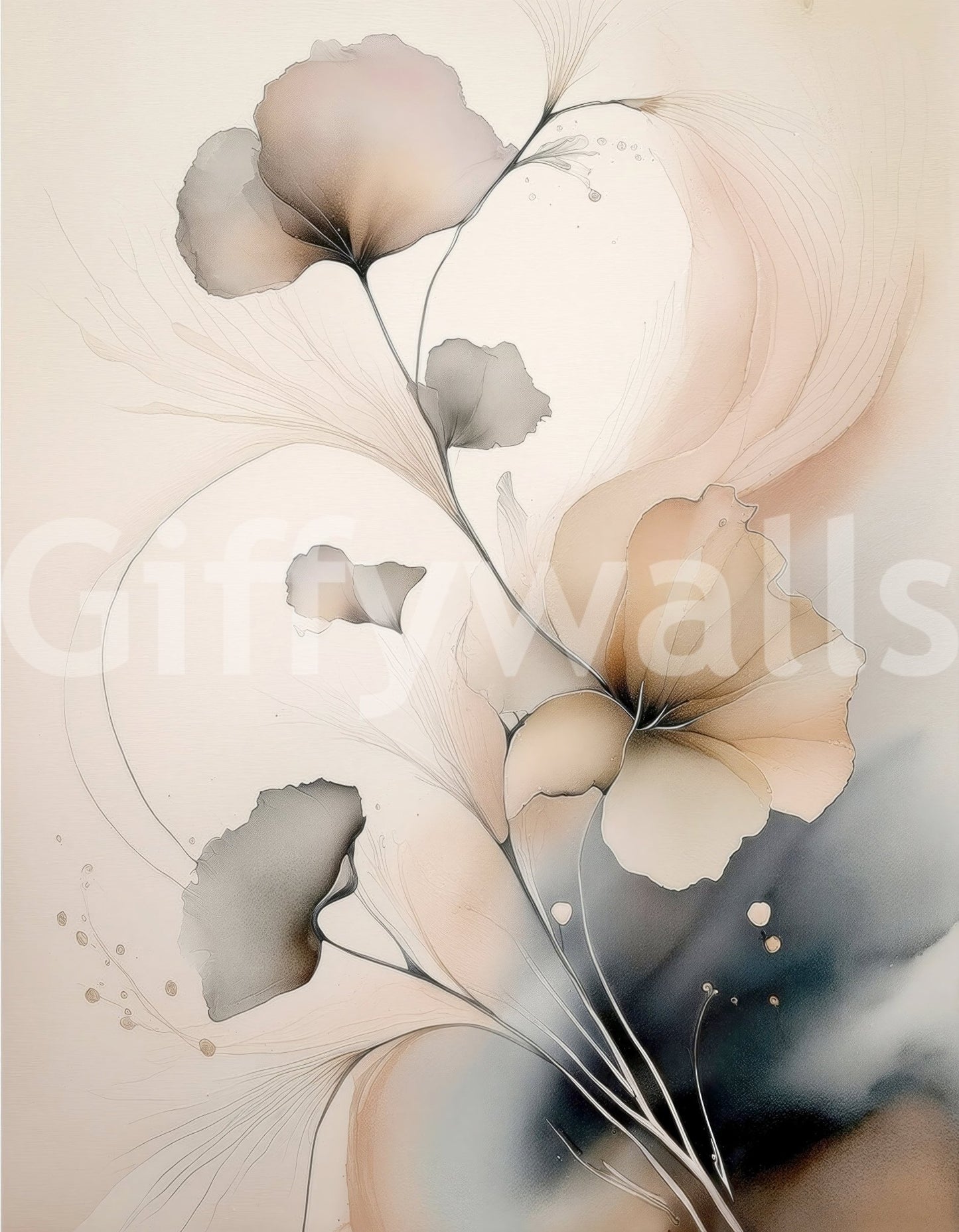 Subtle flowing lines in the beautiful Whispers of Bloom Wall Mural design.