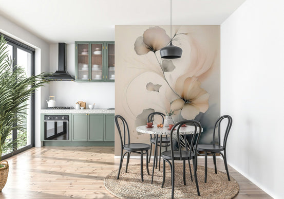 Whispers of Bloom Wall Mural in a stylish, tranquil master bedroom., GD6326
