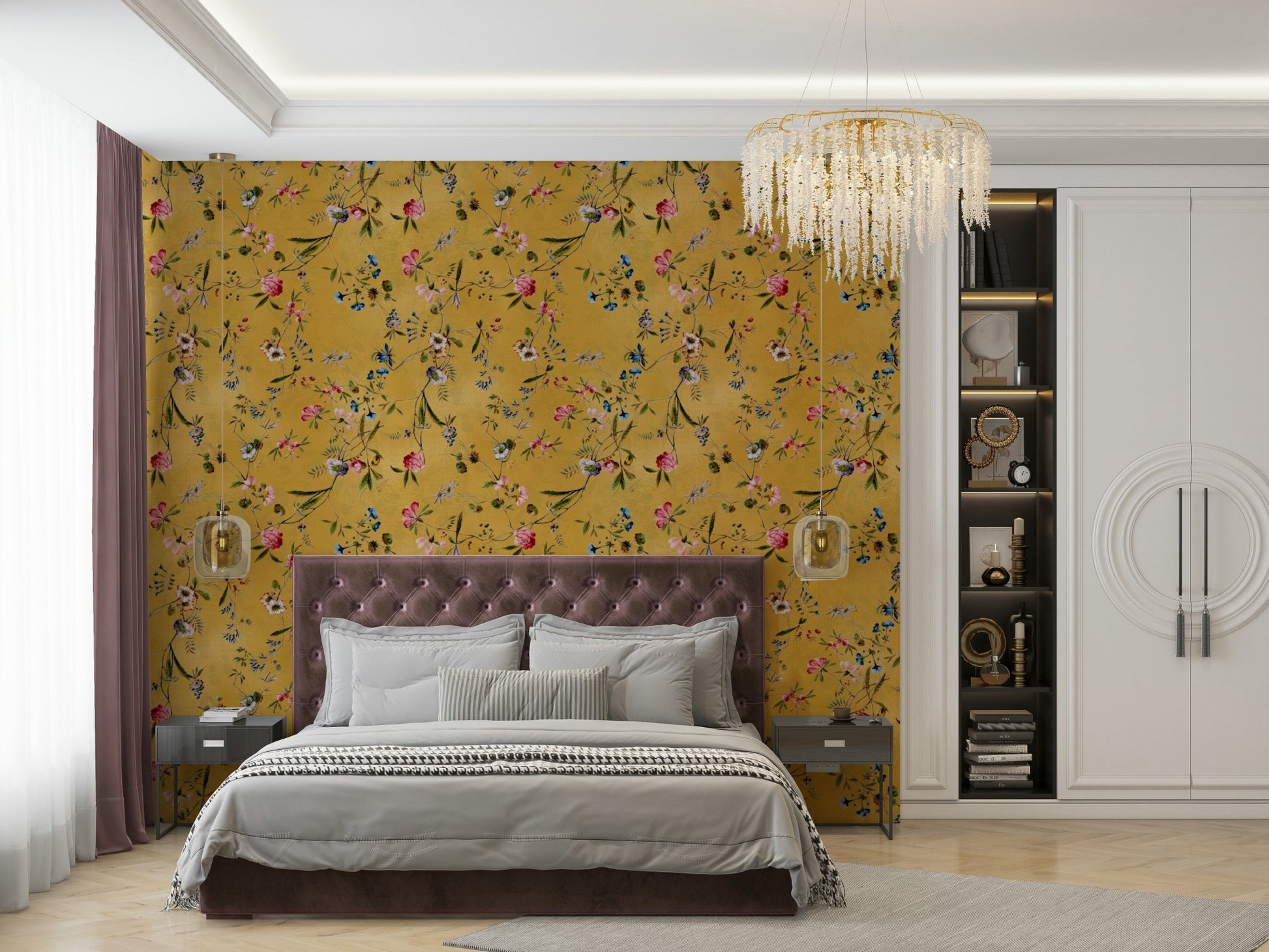 Delicate floral chinoiserie wall mural for modern homes

