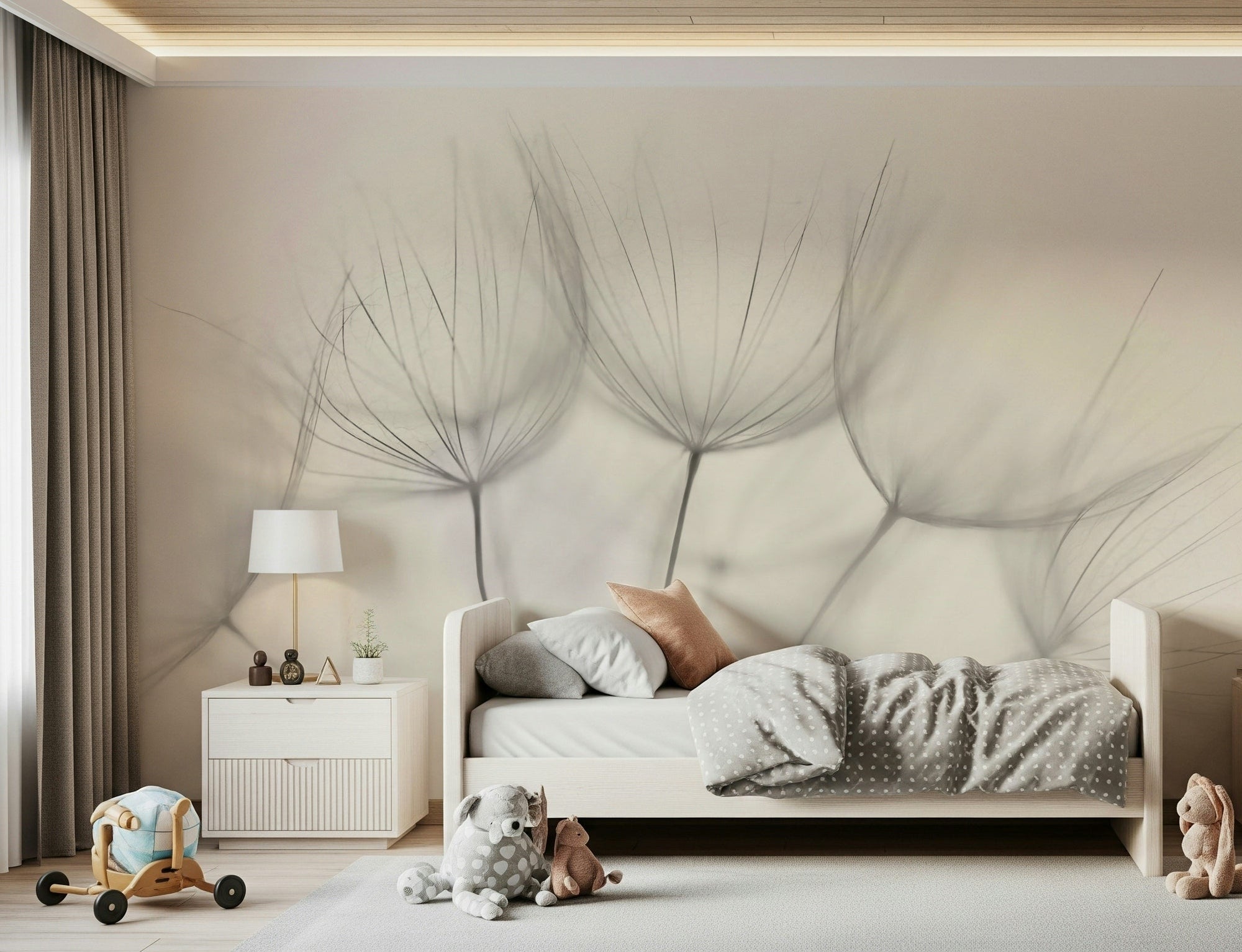 A beautiful serene dandelion wallpaper mural for a modern home., GD5203