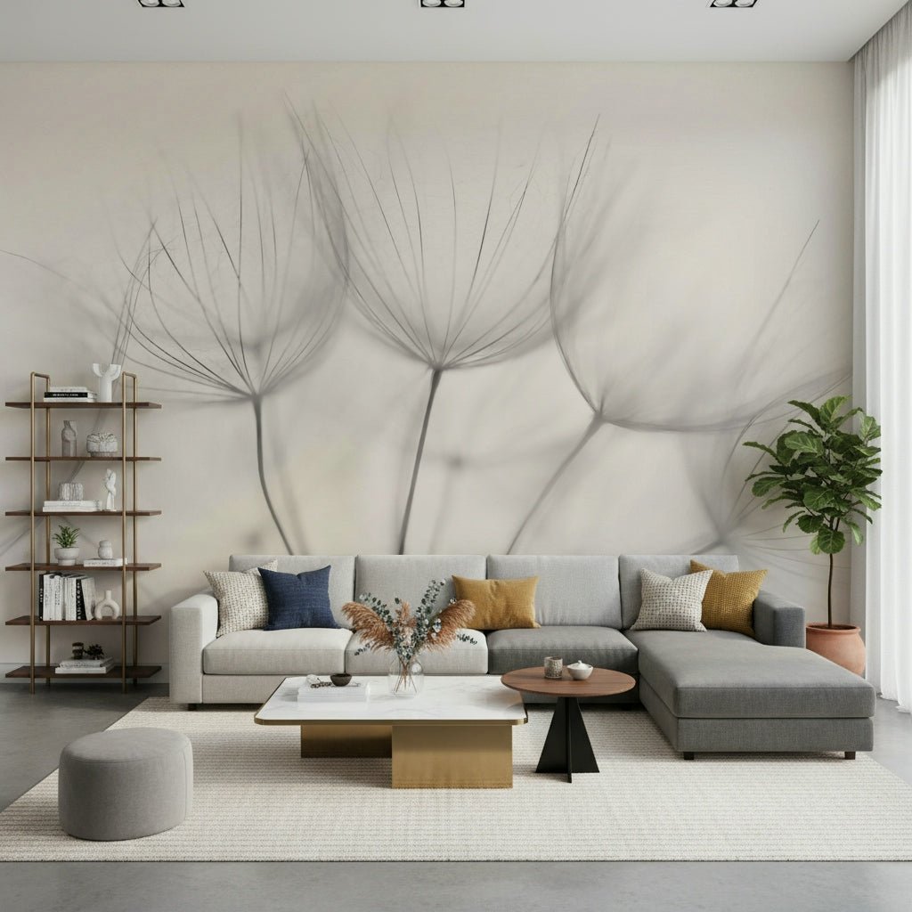 A contemplative floral pattern wallpaper mural for a feature wall.

