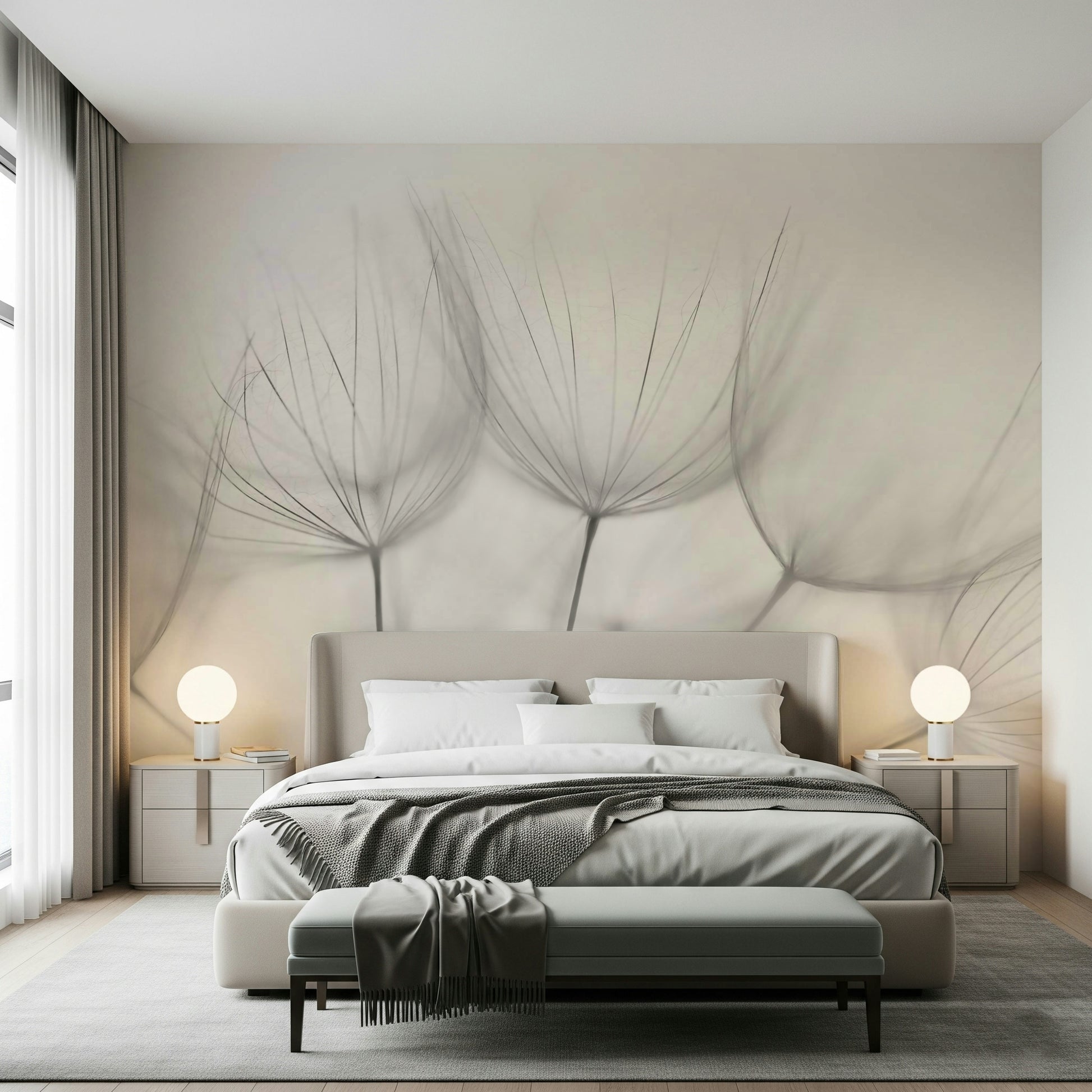 A peaceful flower design mural on decorative wallpaper.

