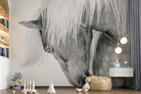 A calming abstract design wallpaper mural that defines a space.