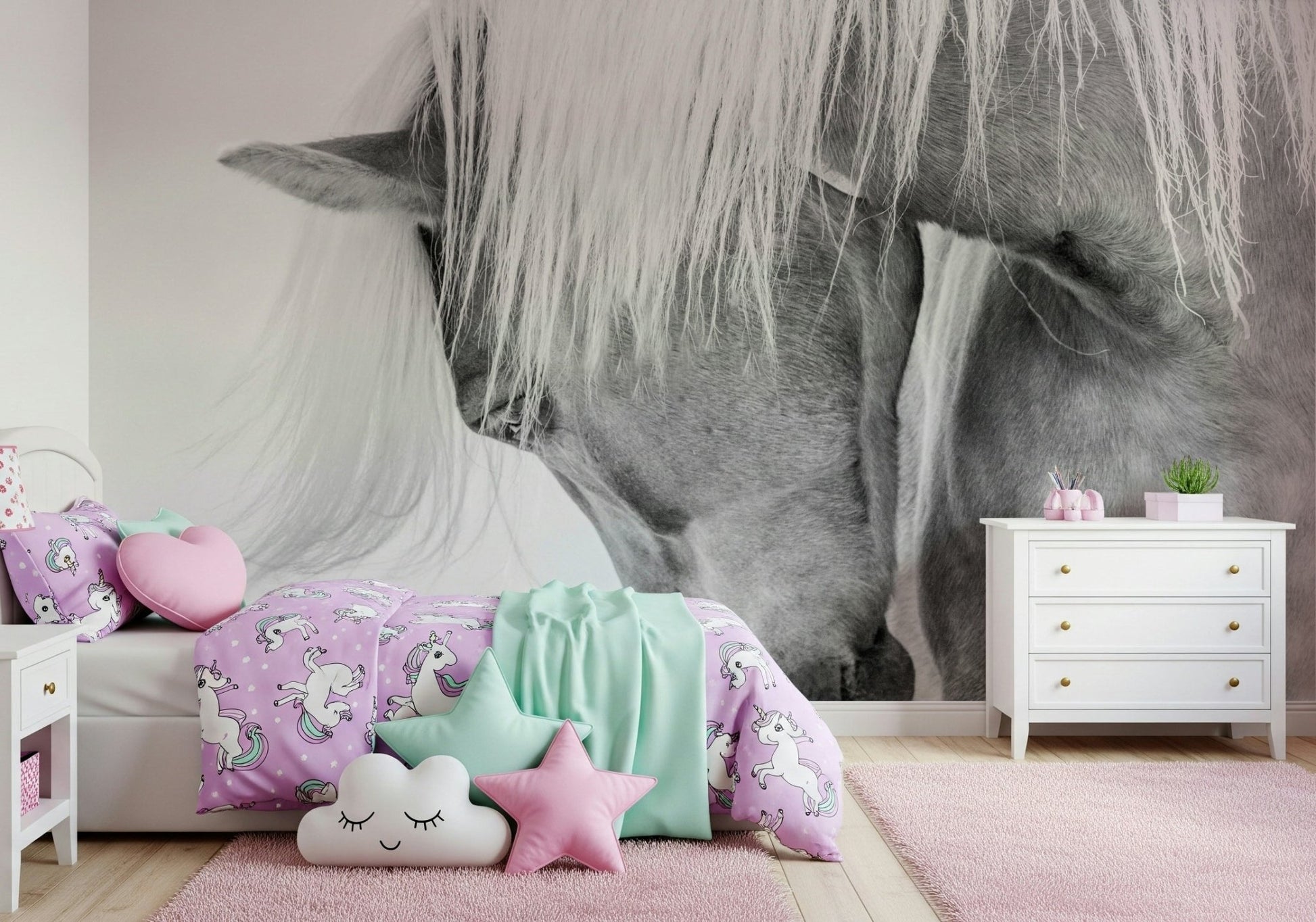 A contemplative gentle design wallpaper mural for a feature wall.