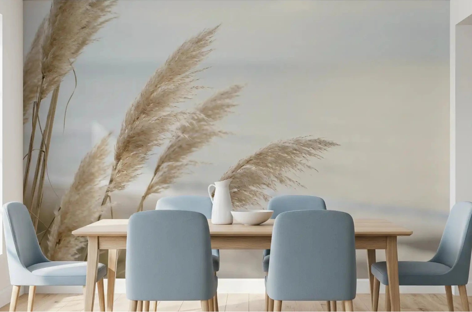 Whispers of Pampas Shore Wall Mural applied in a modern dining room., GD8986