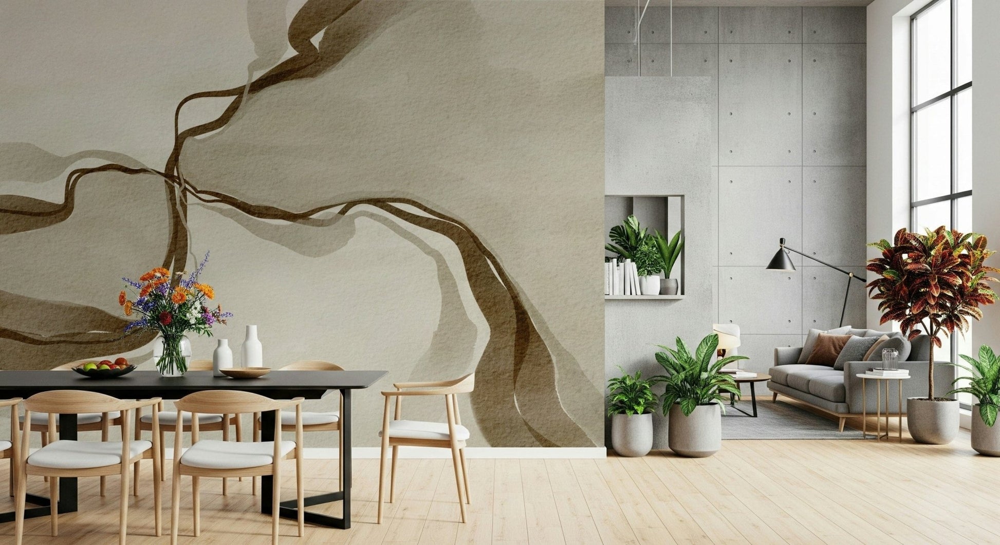 Sepia Whispers wallpaper, calming, earthy tones, organic lines.