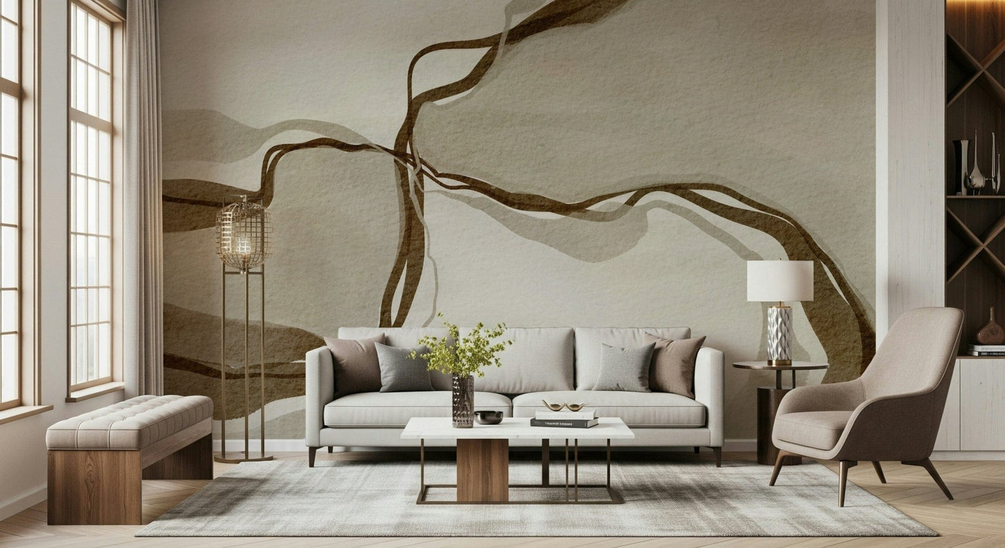 Earthy Sepia wall mural, translucent layers, artistic.