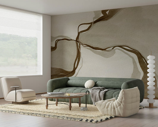 Whispers of Sepia Wall Mural abstract watercolor design.