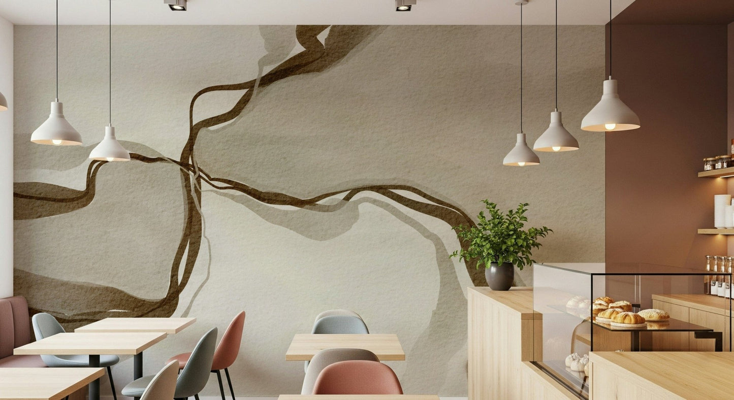 Sepia abstract mural, neutral aesthetic, subtle beauty.