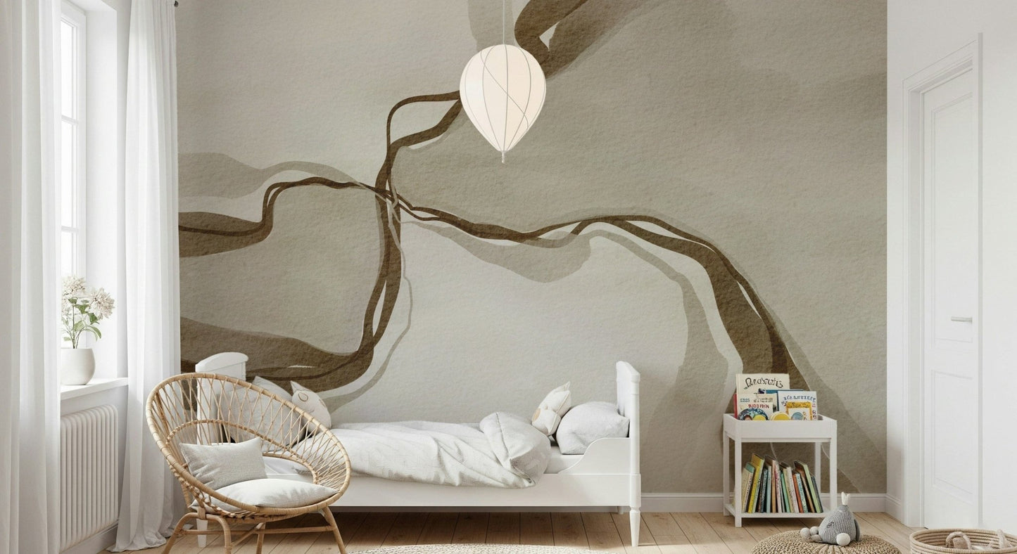 Wall Mural, contemporary sepia artwork, sophisticated feel.