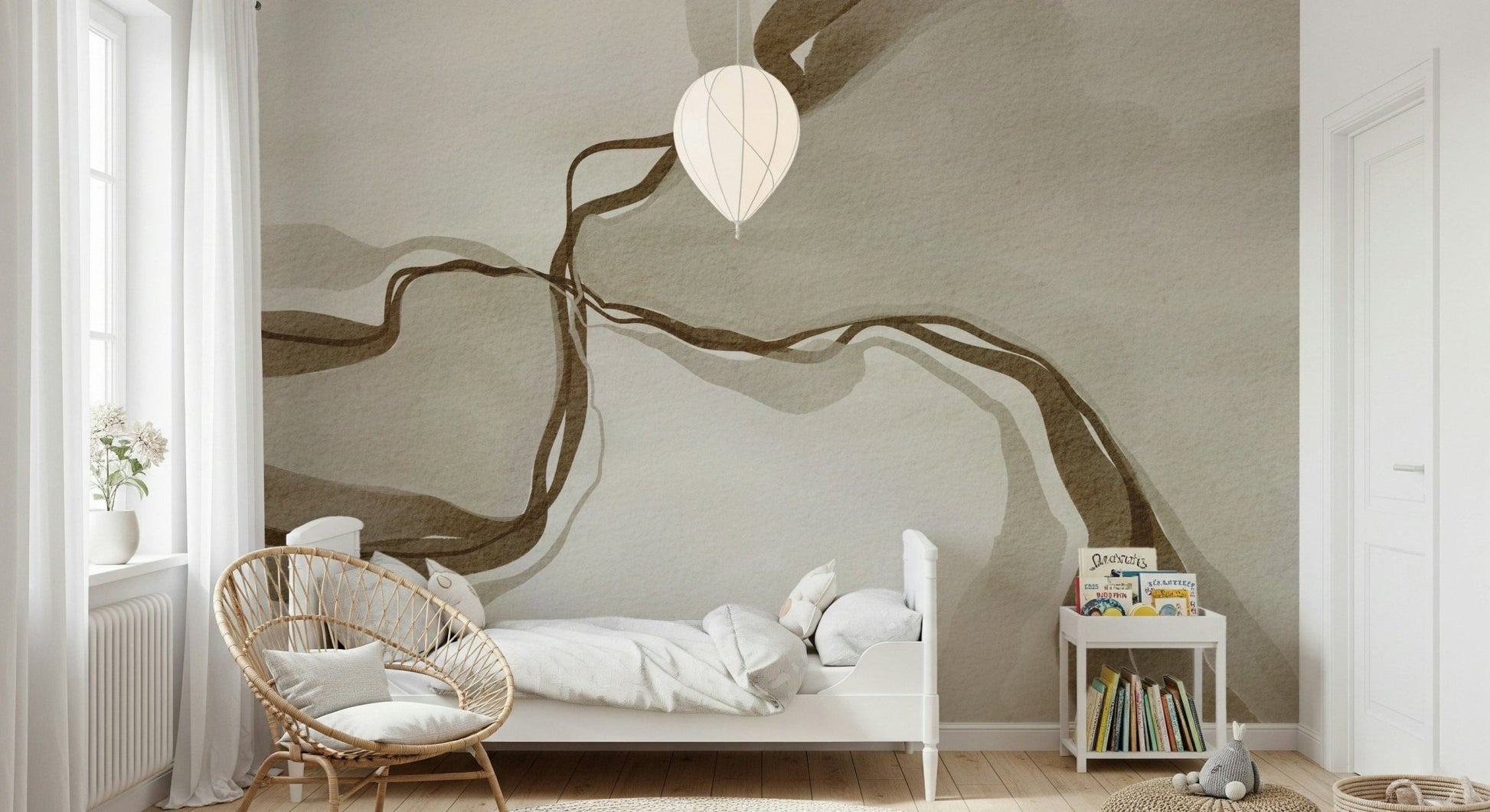 Wall Mural, contemporary sepia artwork, sophisticated feel.
