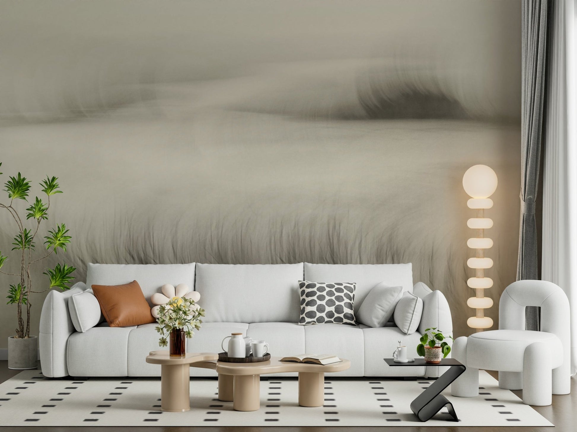 A graceful subtle pattern wall mural in cool, tranquil tones.