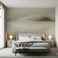A peaceful modern abstract mural on decorative wallpaper.