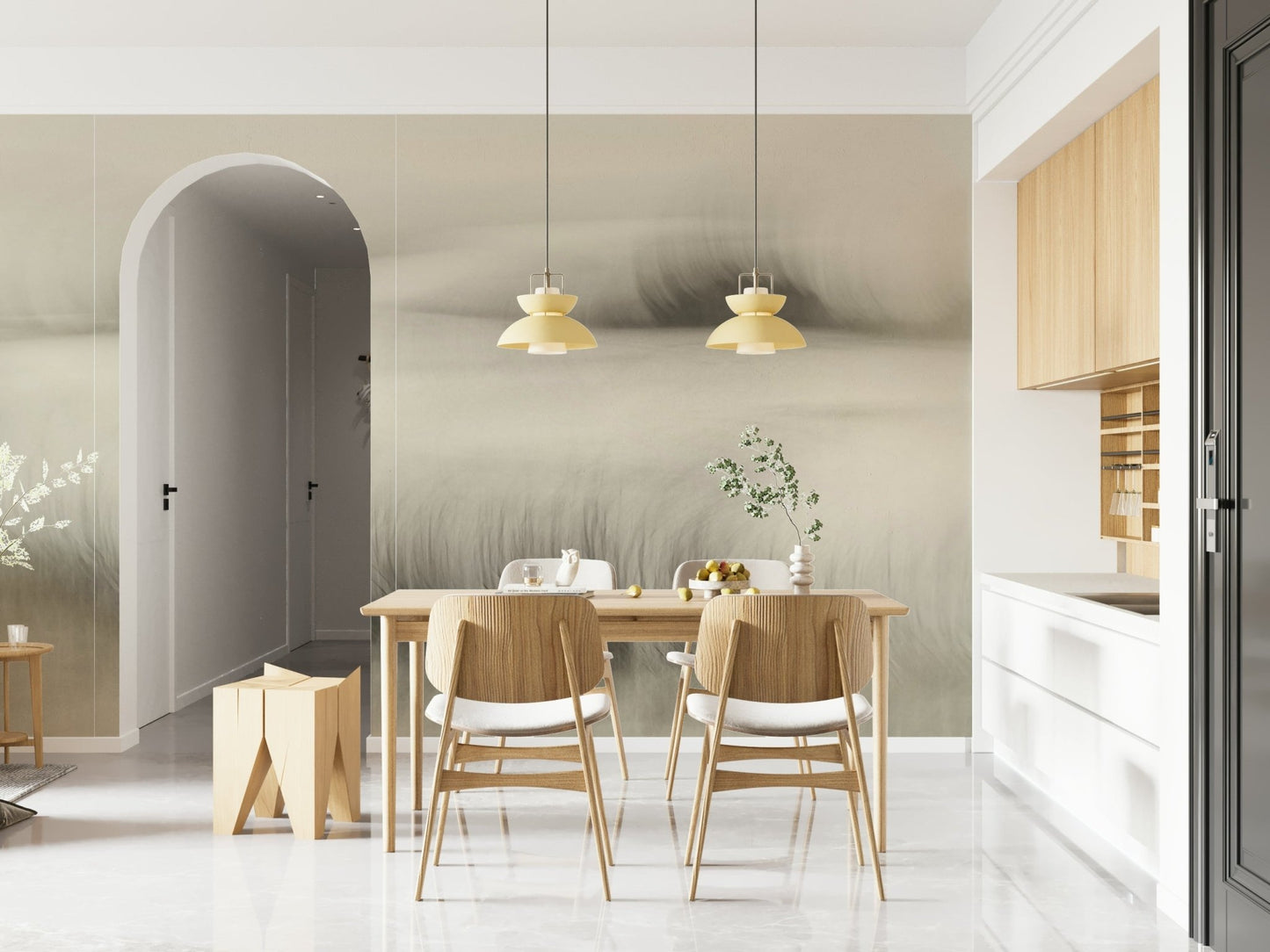 A beautiful modern art wall mural of delicate lines.