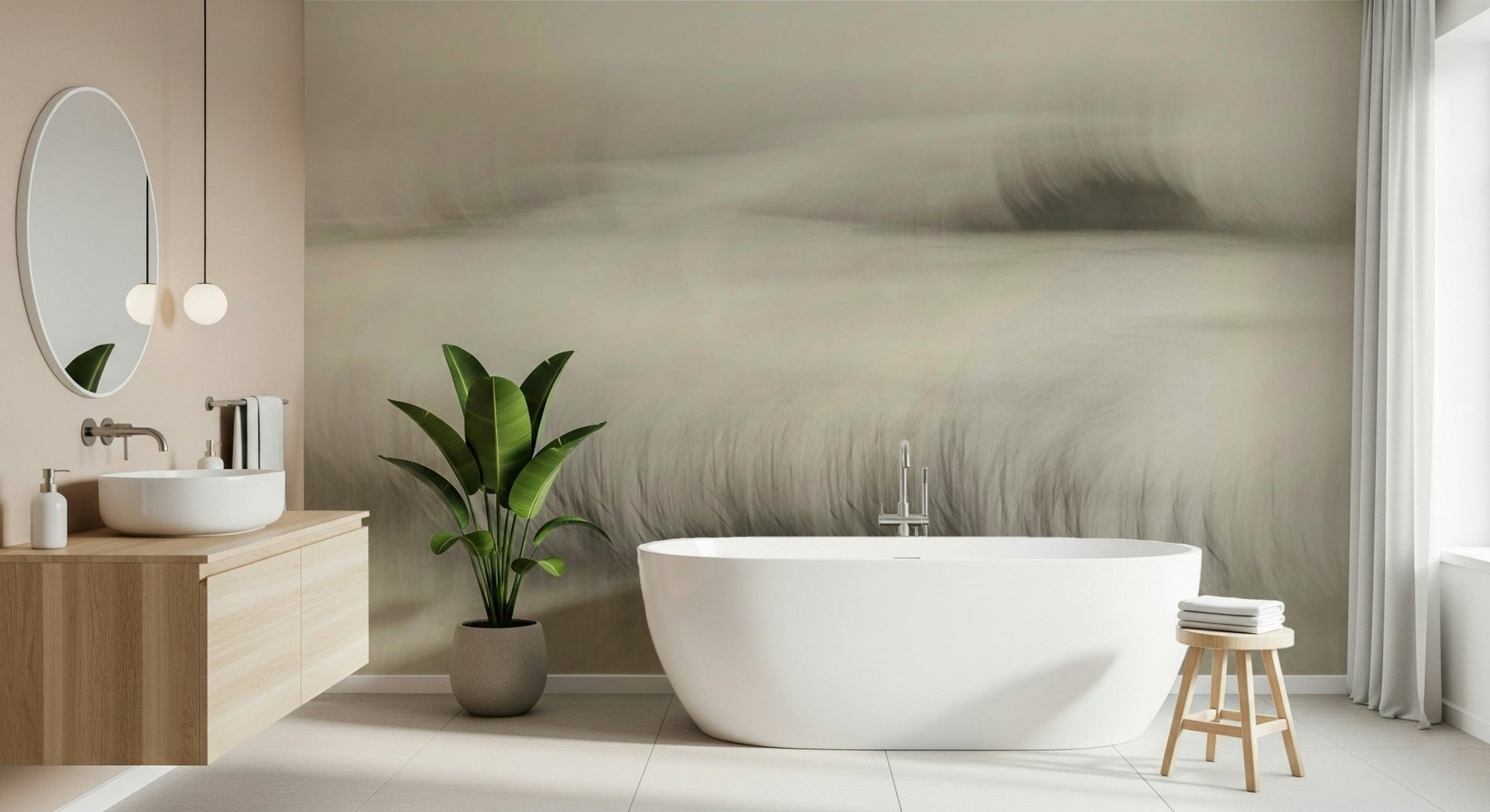 An artistic minimalist form mural for home decor.
