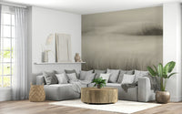 An artistic soft focus mural on minimalist wallpaper.