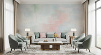 Large living room transformed by the soft Blush and Orange Horizon Wall Mural style.