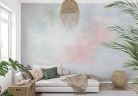 Close view of the hand painted texture on the Blush and Orange Horizon Wall Mural surface.