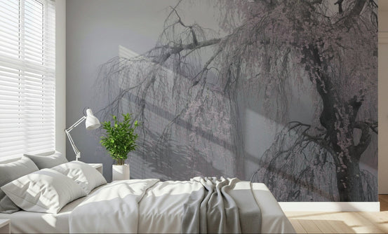 A quiet bedroom corner softened by Whispers of Spring wall mural blossoms, GD7065