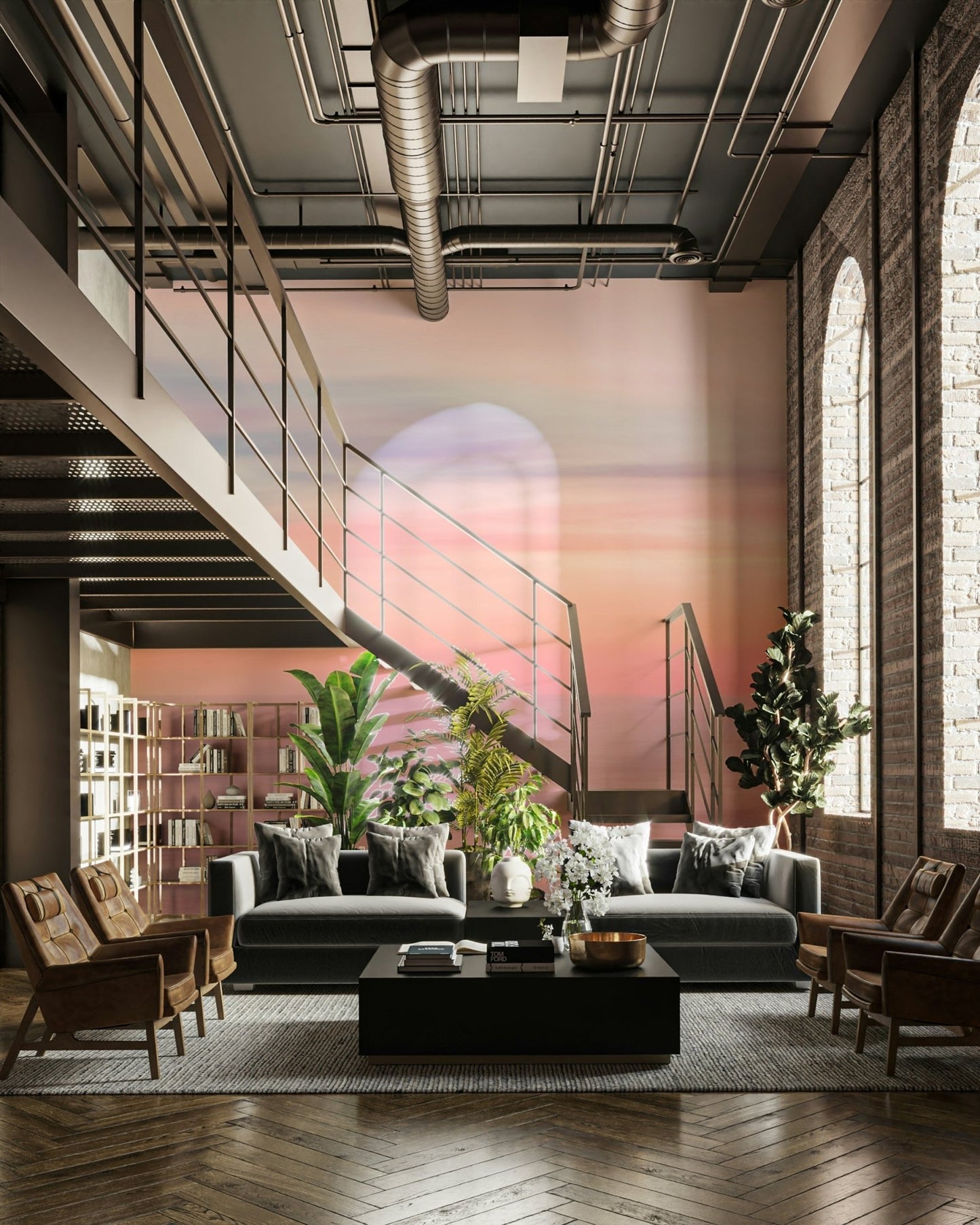 Calm dusk-toned mural for bedrooms, GD2356