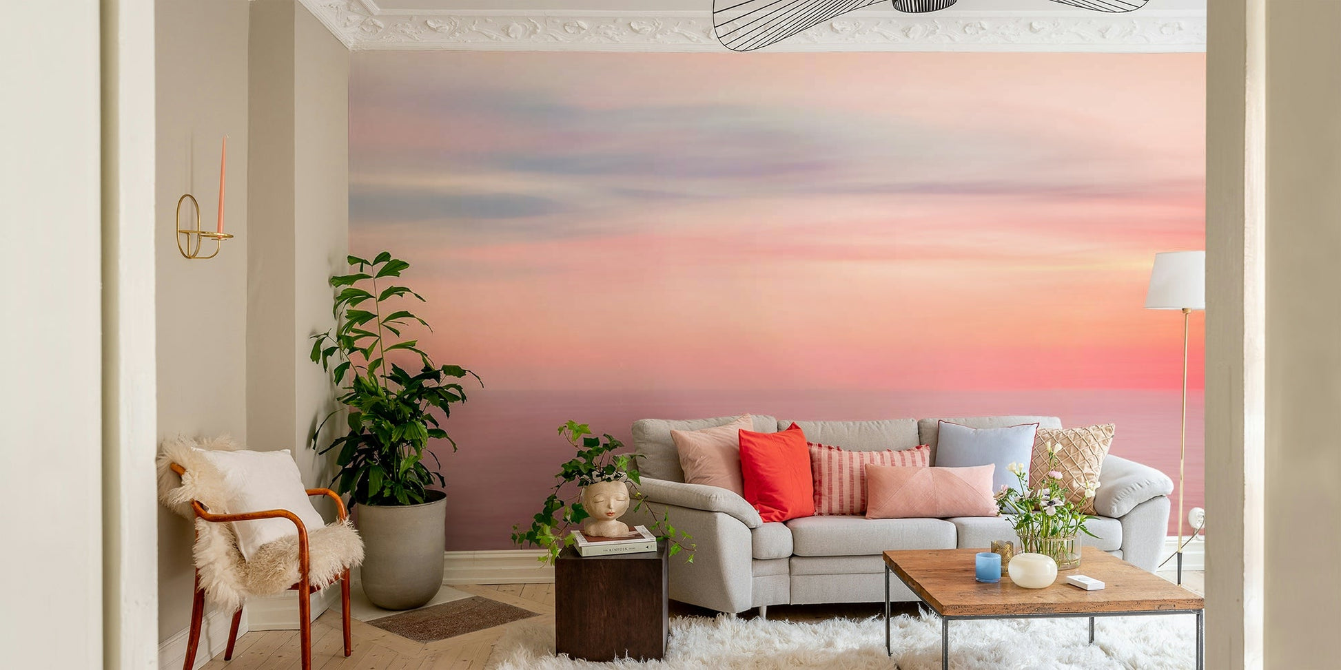Wall mural with peach, gold, and blush hues, GD2356