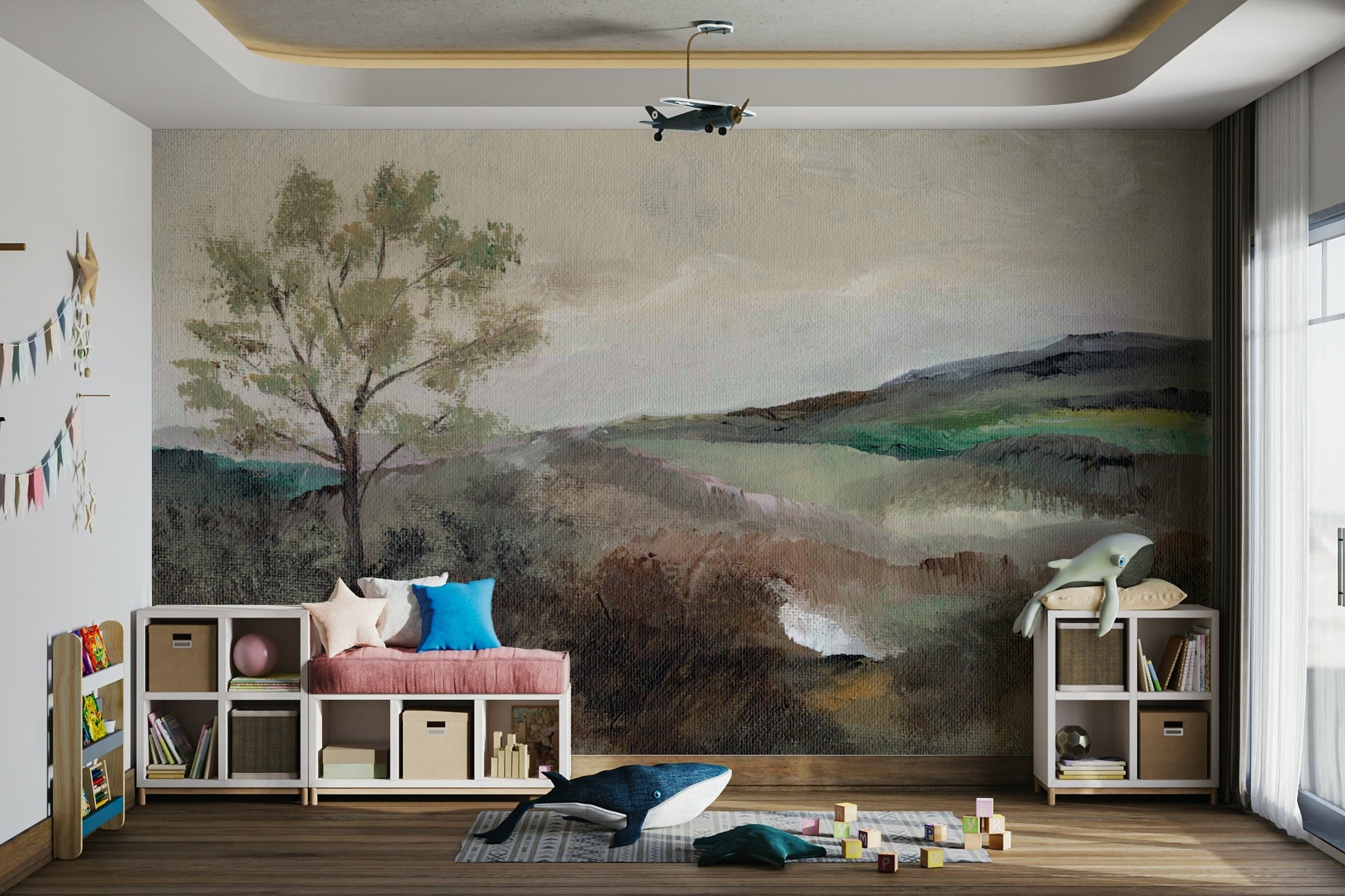 Serene countryside mural for modern interiors

