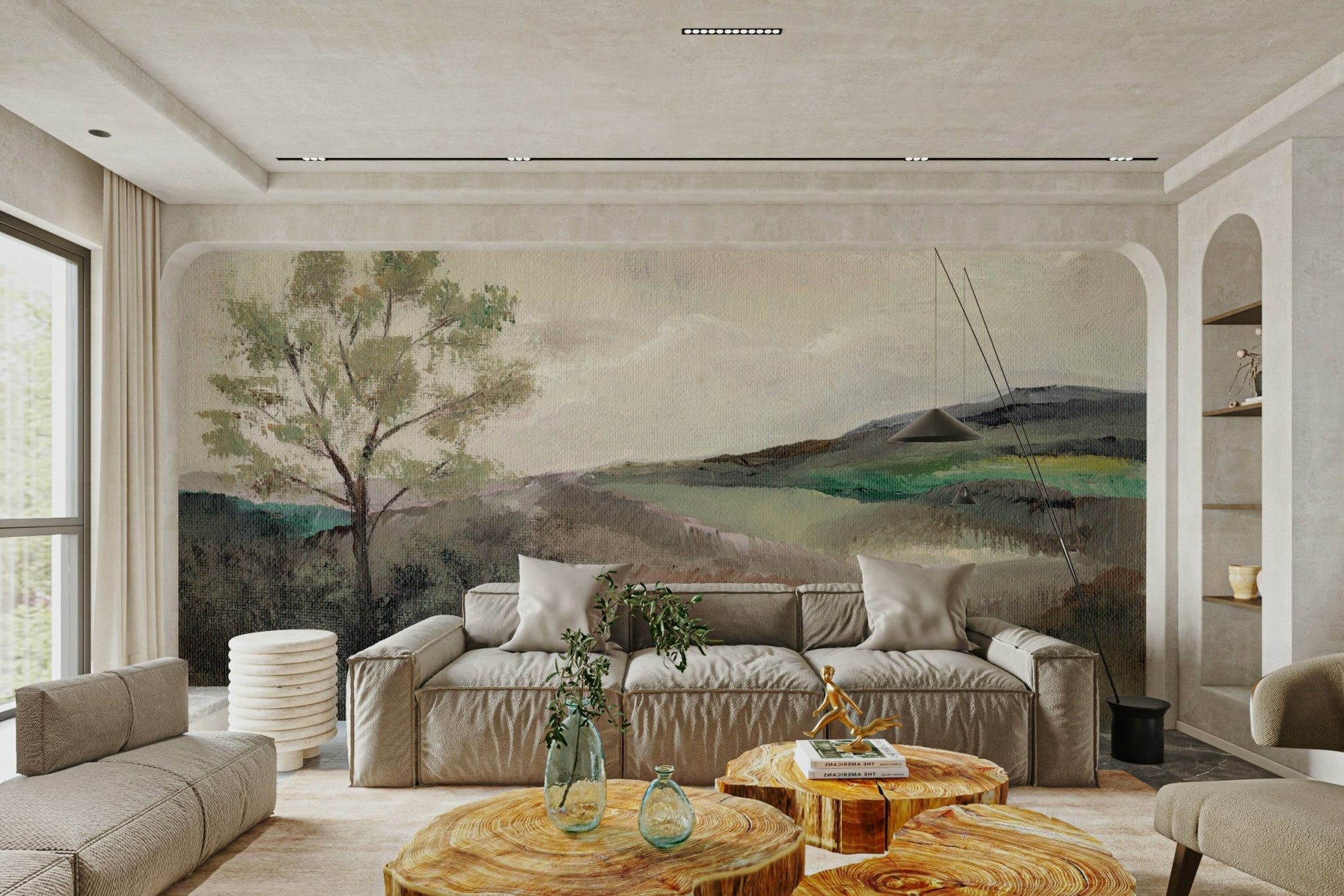 Peaceful hill wall art in muted natural shades

