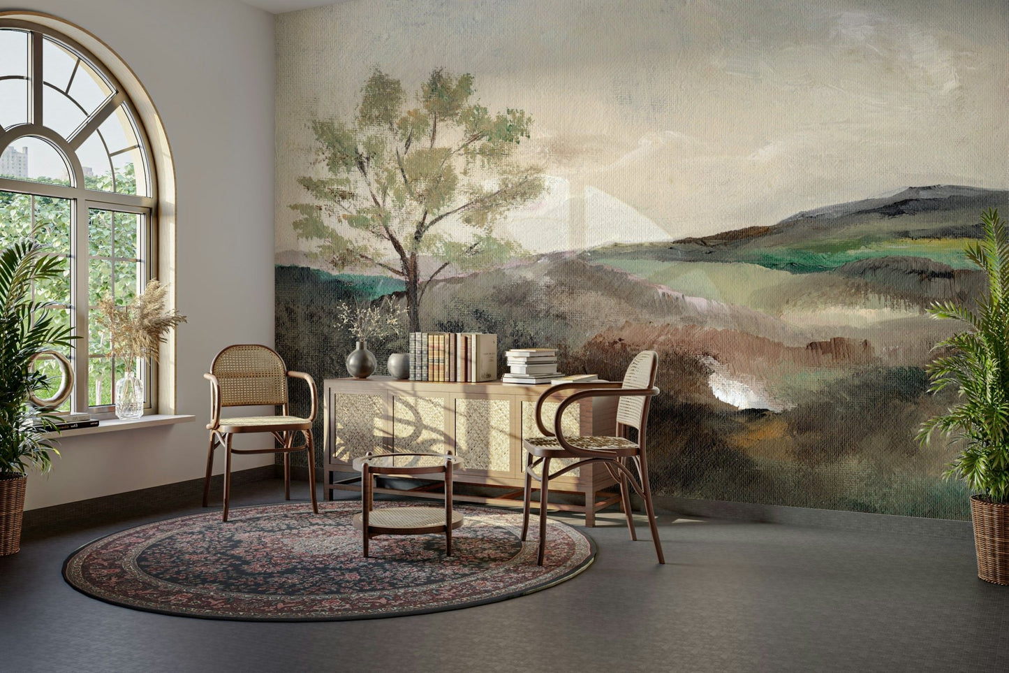 Gentle hills mural for calming bedroom decor

