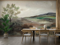 Tranquil hillscape mural in earthy pastels

