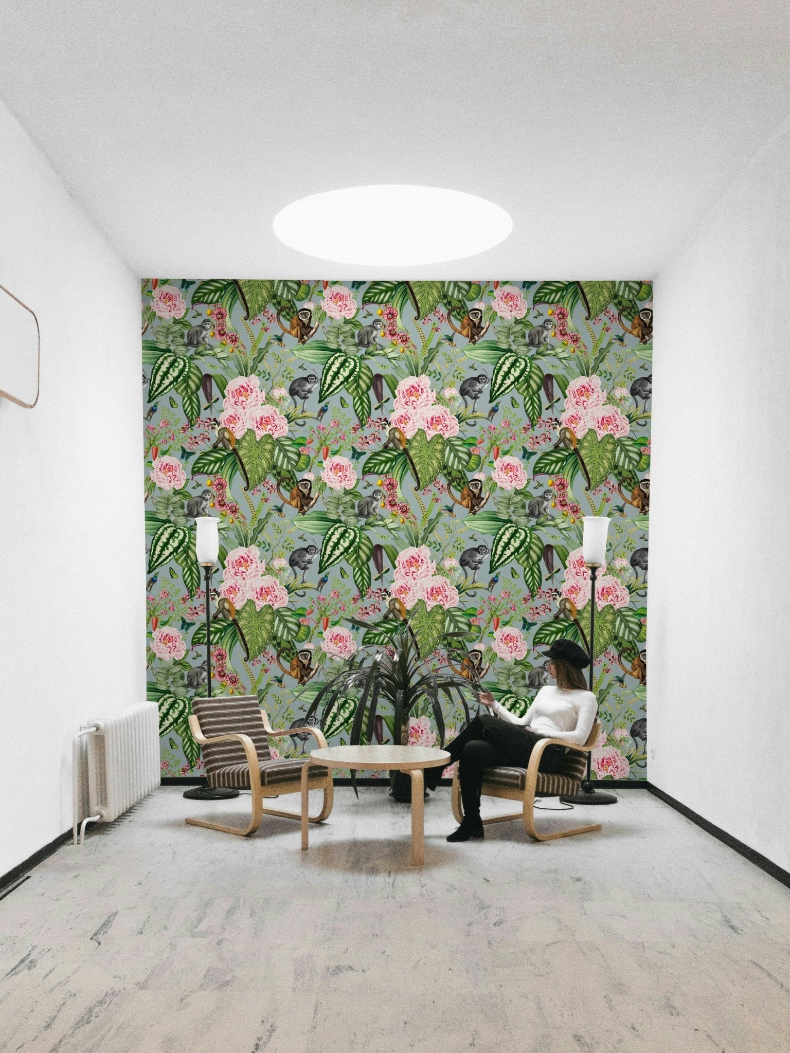 Vibrant foliage and tropical plants in wallpaper design

