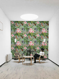 Vibrant foliage and tropical plants in wallpaper design

