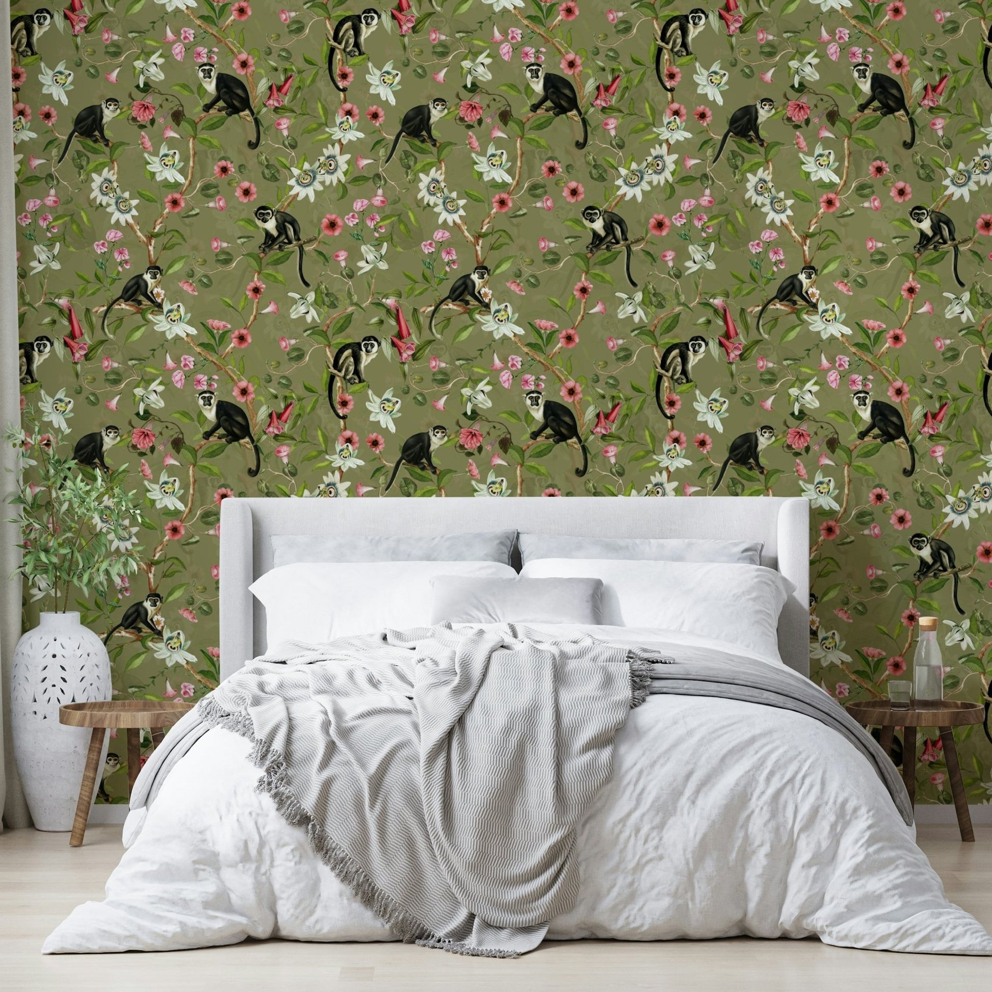 Lush jungle scene with exotic wildlife wall mural

