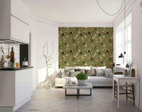 Tropical flora and fauna wall covering design

