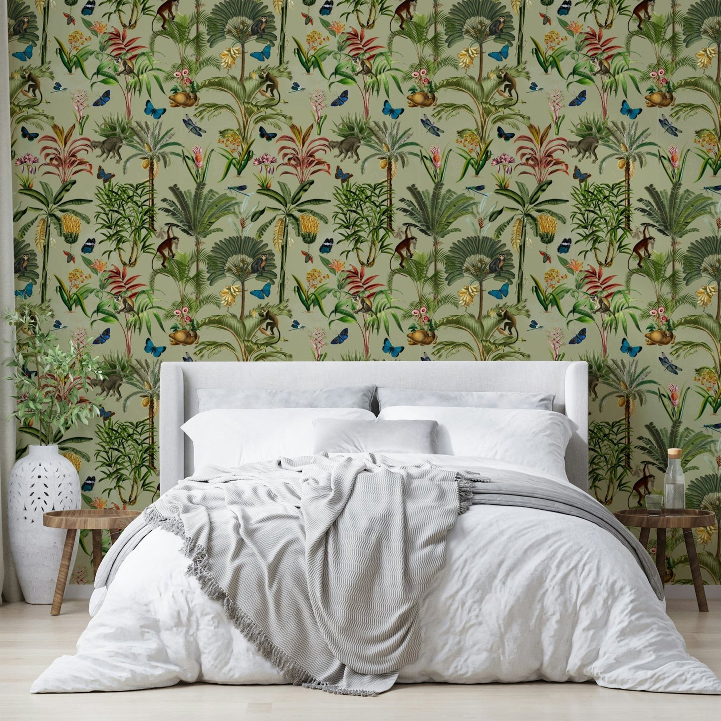 Dense Jungle Wallpaper with Exotic Flora and Fauna

