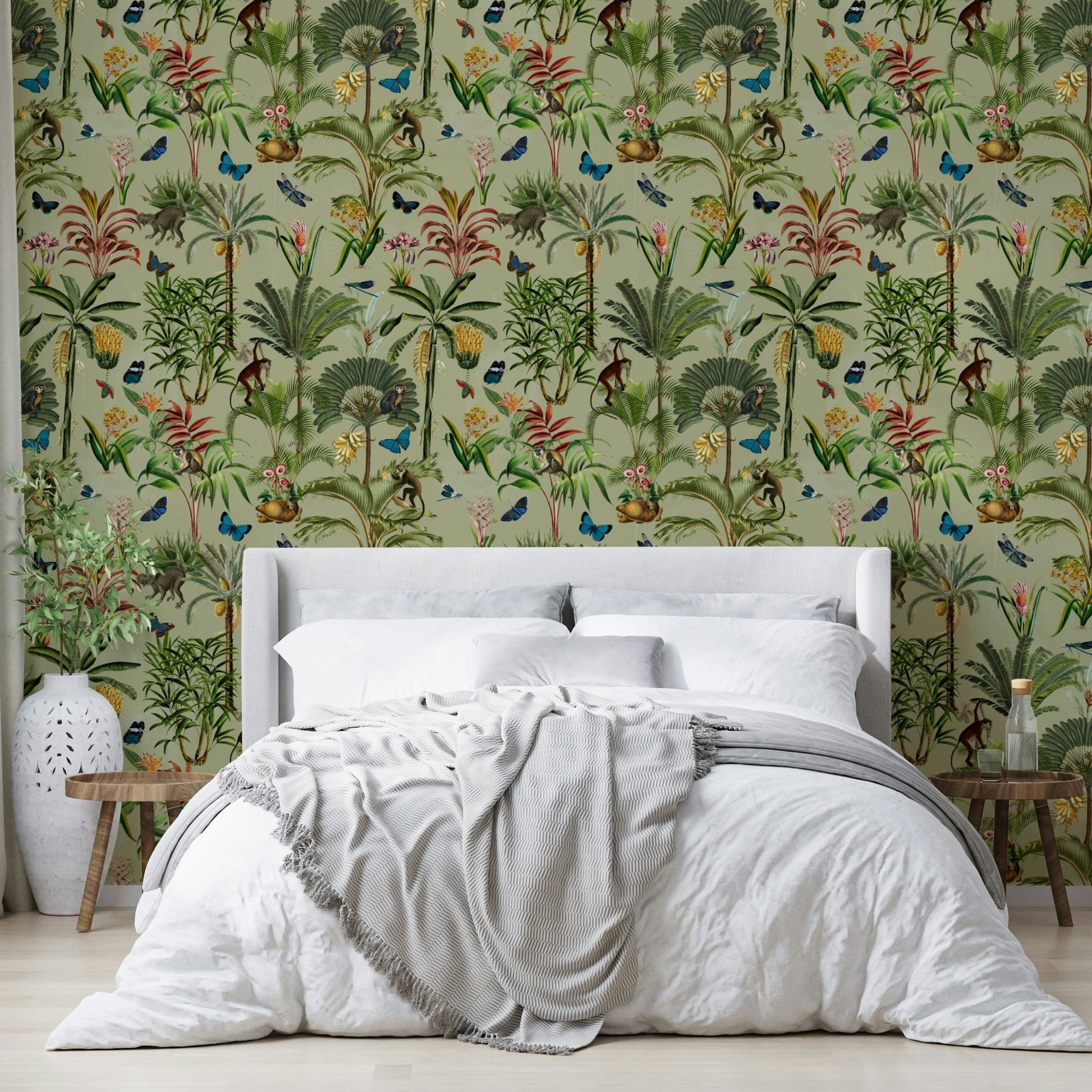 Dense Jungle Wallpaper with Exotic Flora and Fauna

