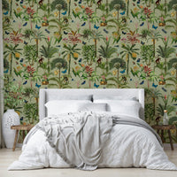 Dense Jungle Wallpaper with Exotic Flora and Fauna

