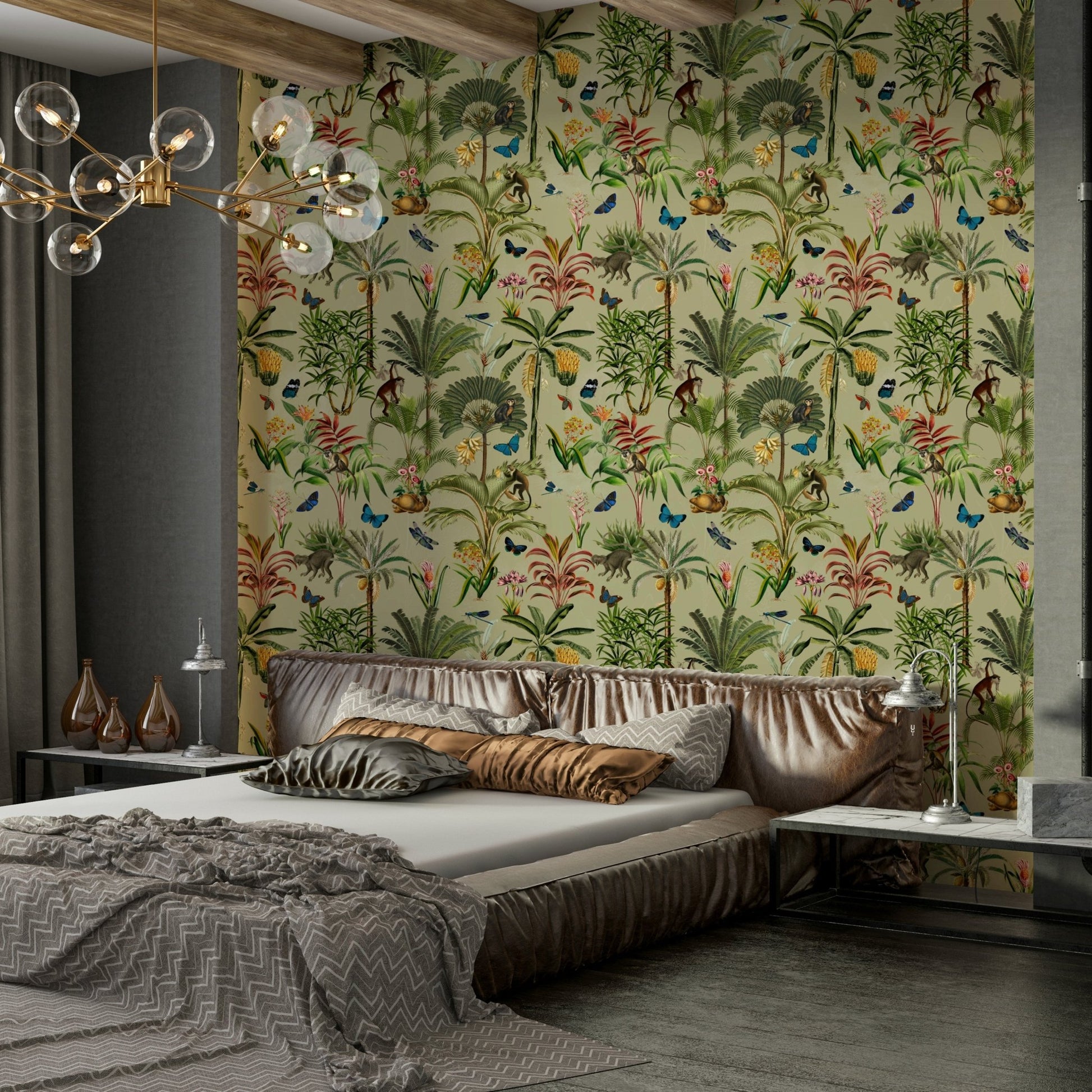 Green Jungle Wall Mural with Lush Vegetation

