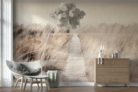 A beautiful serene marsh path wallpaper mural for a modern home., GD5605