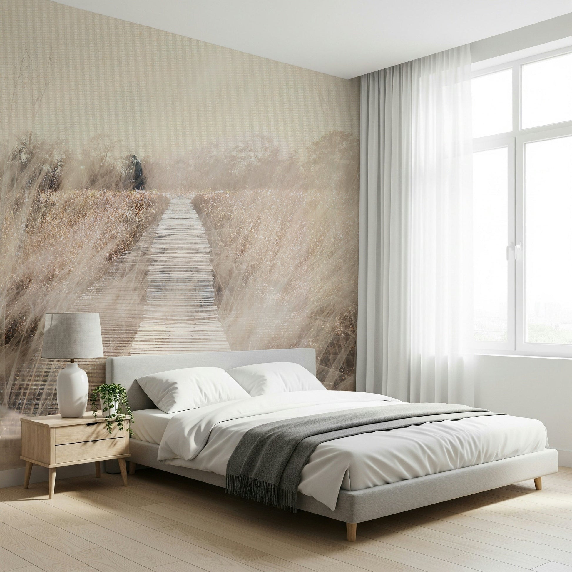 A contemplative gentle marsh wallpaper mural for a feature wall., GD5605