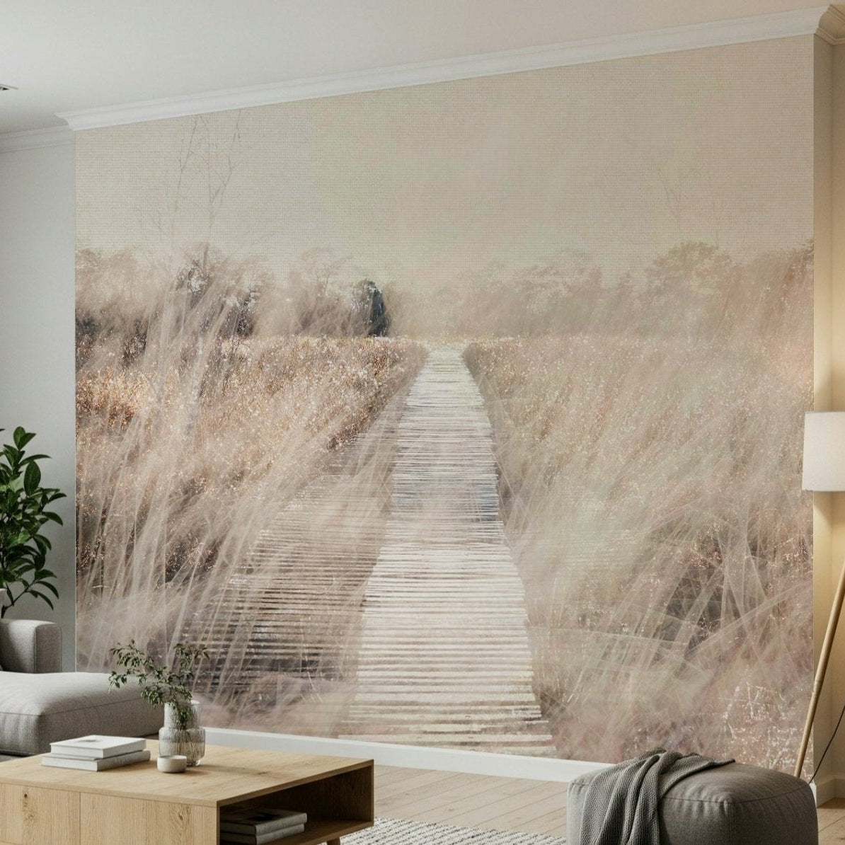 A tranquil subtle wetland wall mural for your decor., GD5605