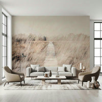 A graceful subtle pattern wall mural in cool, natural tones., GD5605