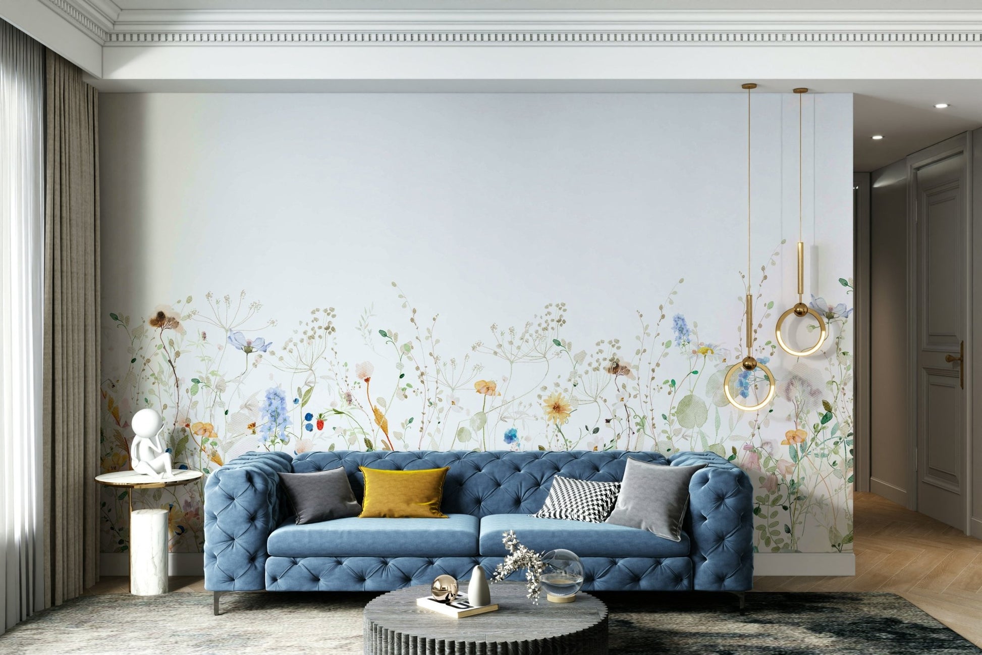 Elegant wildflower mural design for serene environments.

