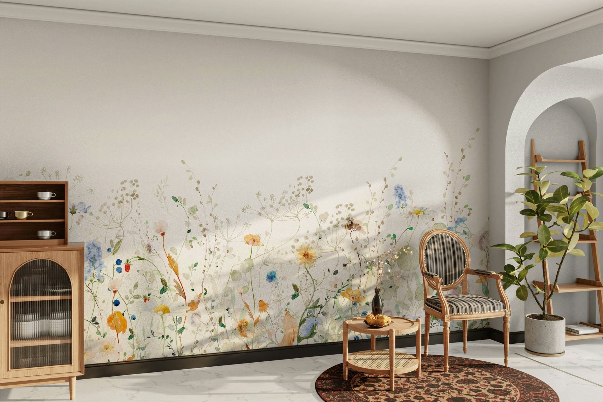 Beautiful meadow wall mural for peaceful living spaces.


