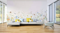 Meadow-inspired mural bringing nature indoors.

