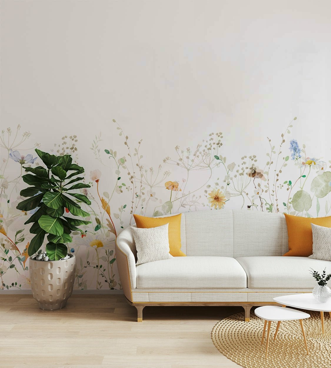 Whispers of the Meadow wall mural with soft greenery.

