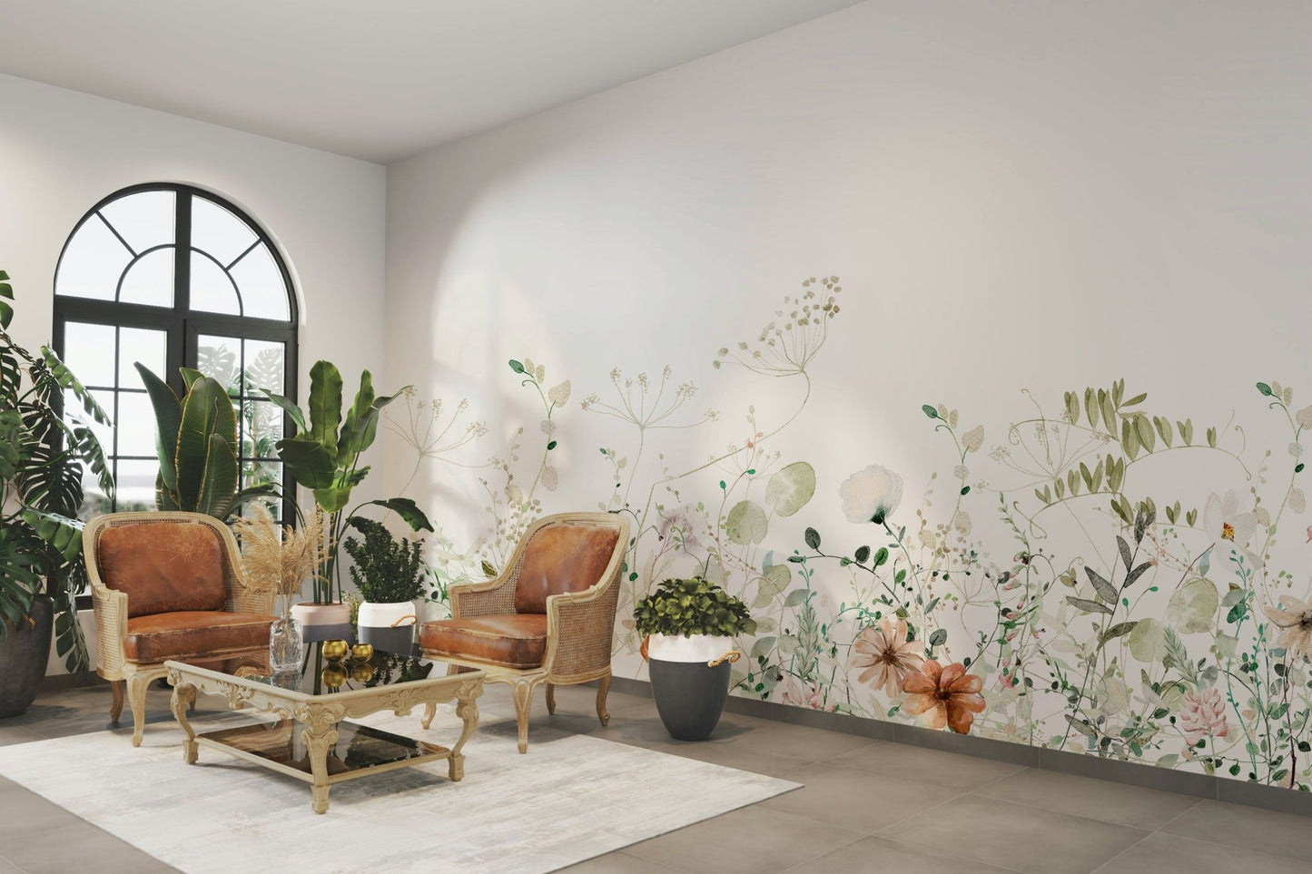 Floral meadow mural featuring vibrant wildflowers.

