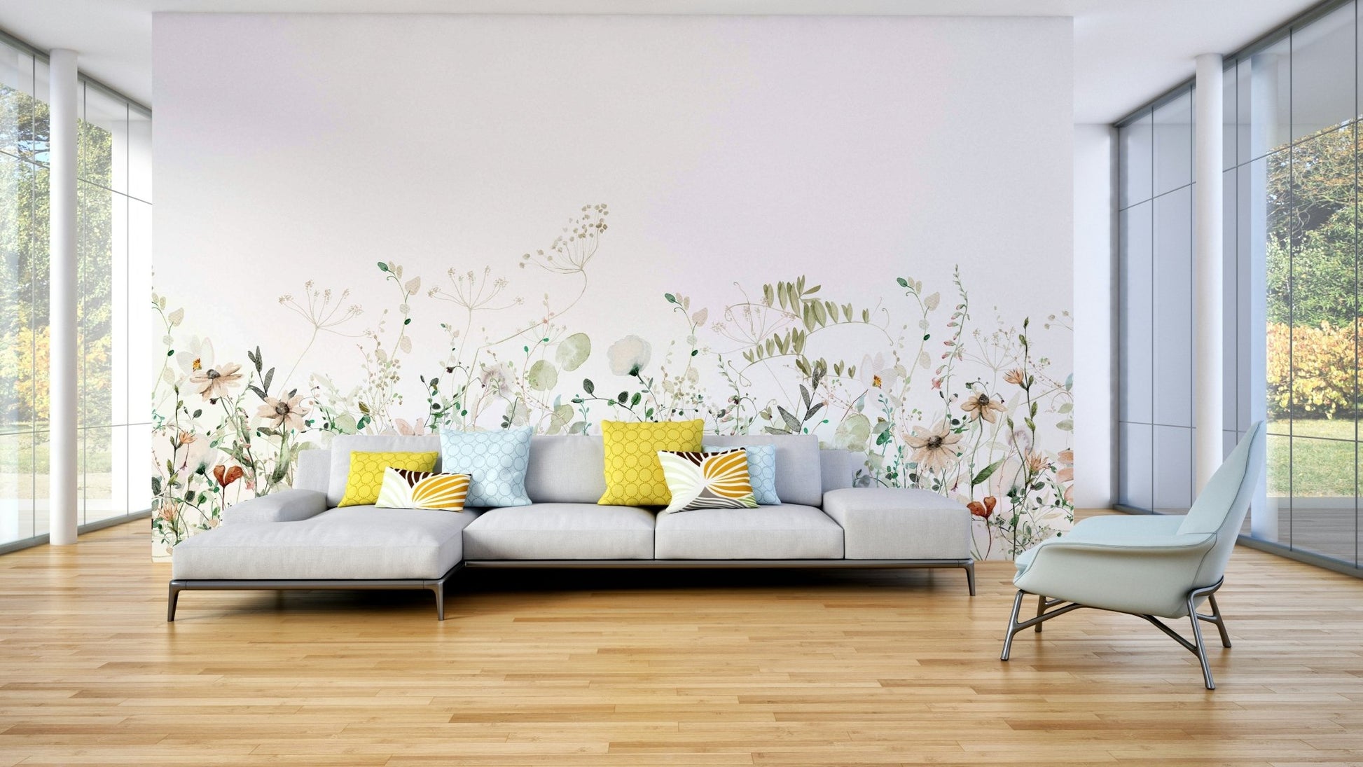 Whisper of nature wall mural with vibrant meadow design.


