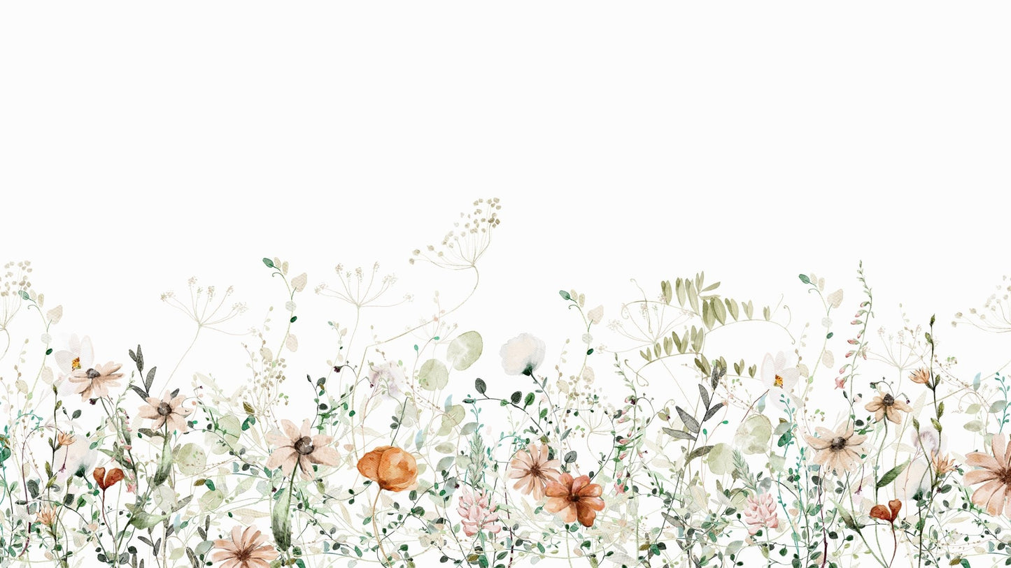Whispers of the Meadow mural blending flowers and greens.

